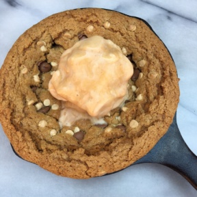 Gluten-free cookie skillet with salted caramel ice cream