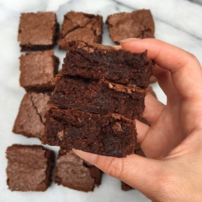 Stack of homemade gluten-free brownies