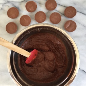 Making gluten-free Peanut Butter Cup Stuffed Brownies