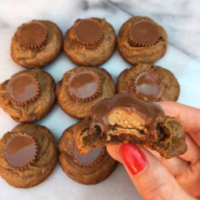 A bite of Peanut Butter Cup Cookies