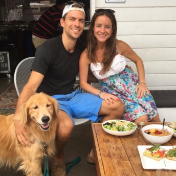 Jackie, Brendan, and Odie at GOODONYA in Encinitas