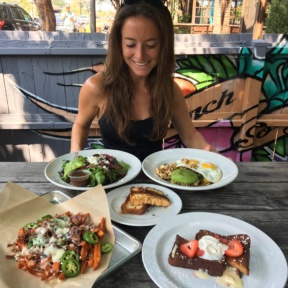 Jackie admiring all the food at Company Cafe