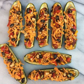 Gluten-free Mexican Zucchini Boats with vegan cheese