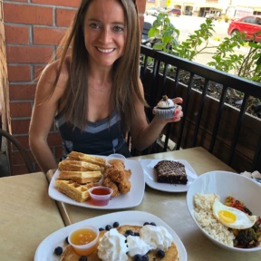 Jackie eating at Jewel's Bakery and Cafe