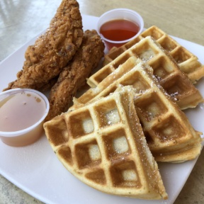 Fried chicken and waffles from Jewel's Bakery and Cafe