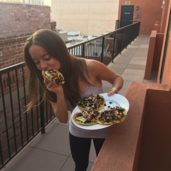 Jackie eating tacos from Green Chef