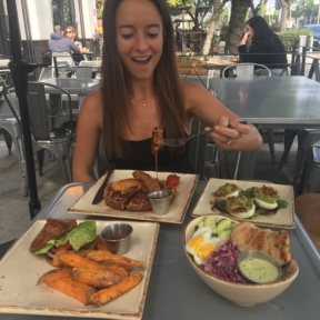 Jackie eating a paleo waffle