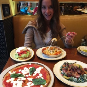 Jackie eating gnocchi from Nizza