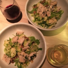 Brussels sprouts salad and wine from Bodega