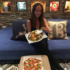 Jackie eating at Stone Bridge Pizza & Salad