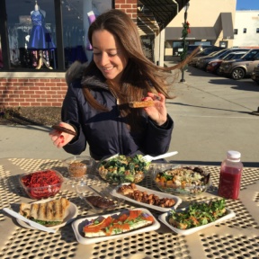 Jackie eating dessert at Organic Pharmer