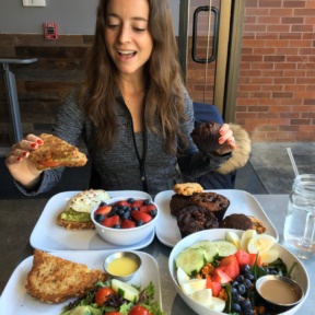 Jackie eating a gluten-free lunch at Granola Bar