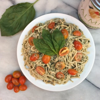 Gluten-free Palmini pasta with pesto sauce