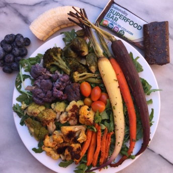 Gluten-free rainbow veggies salad with Paleo Valley bar