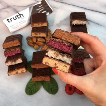 Stack of gluten-free bars by Truth Bar