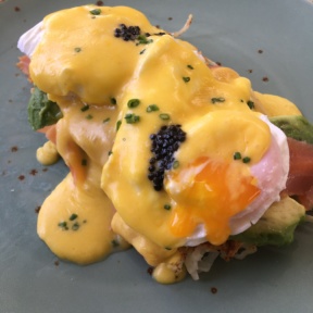 Smoked salmon eggs benedict from Cheeky's