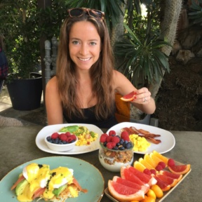 Jackie eating brunch at Cheeky's