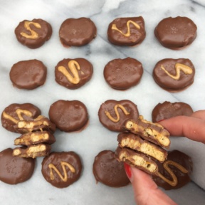 Stacks of Chocolate Covered Peanut Butter Pretzels