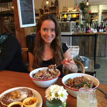 Jackie eating lunch at Bounty Kitchen