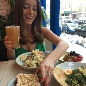 Jackie eating and drinking at Two Hands