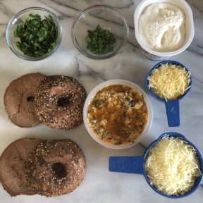 Ingredients for Spinach Artichoke Bagels