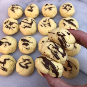 Sugar Free Sugar Cookies with drizzled chocolate