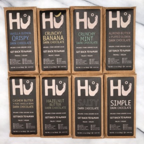 All eight flavors of gluten-free paleo chocolate from Hu Kitchen