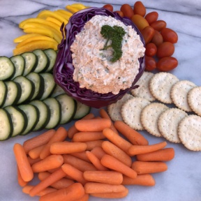 Salmon Dip with veggies and crackers