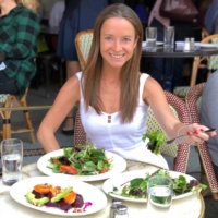 Jackie eating a gluten-free lunch at Parc Restaurant