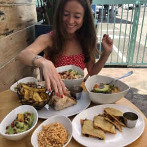 Jackie eating gluten-free lunch at Tocaya