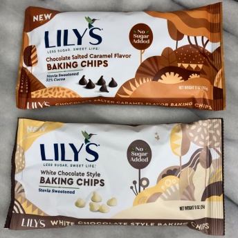 Gluten-free salted caramel and white chocolate baking chips by Lily's