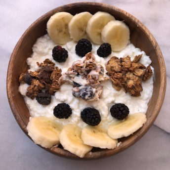 Bowl with Casey's Krunch granola, cottage cheese, and berries