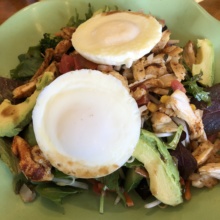 Gluten-free salad with poached eggs