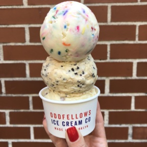 Three scoops of gluten-free ice cream from Oddfellows