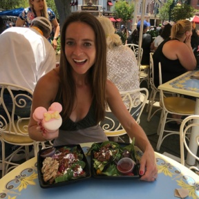 Jackie eating at Jolly Holiday Bakery Cafe in Disneyland