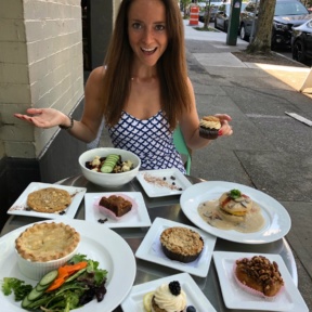 Jackie in awe of food at Petunia's Pies & Pastries