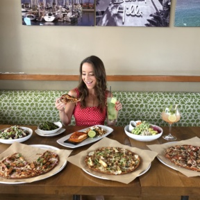 Jackie eating a gluten-free lunch at CPK