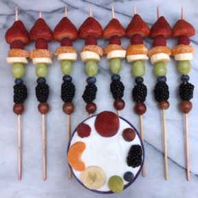 Rainbow Fruit Skewers with yogurt