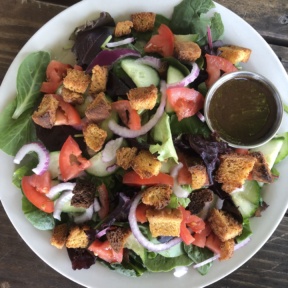 Gluten-free green salad with homemade croutons from New Cascadia