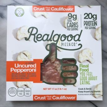 Gluten-free pepperoni cauliflower pizza from Real Good Foods