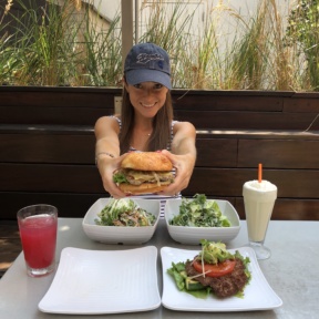 Jackie and her GF burger at Burger Lounge