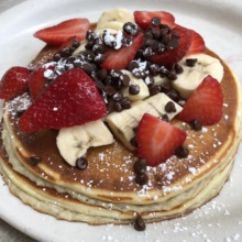 Stack of gluten-free pancakes from Jinky's Cafe