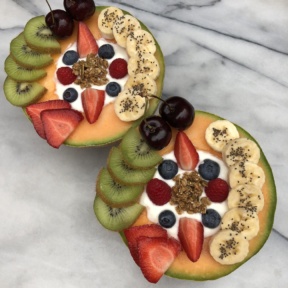 Gluten-free Yogurt Melon Bowls with granola and fruit