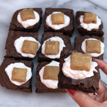 Gluten-free brownies topped with Softer Than Brittle