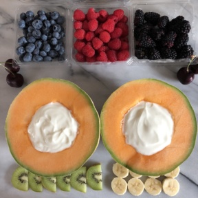 Making Yogurt Melon Bowls with fruit