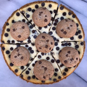 Gluten-free Chocolate Chip Cheesecake sliced into 6 slices