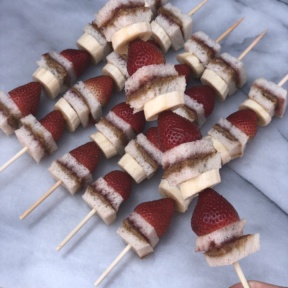 AB&J Fruit Skewers with strawberries and banana slices