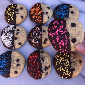 Chocolate Dipped Chocolate Chip Cookies with sprinkles