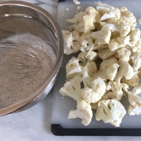 Cauliflower and flour mixture for Cauliflower Buffalo Bites