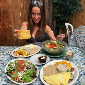 Jackie eating lunch at The Spot in Hermosa Beach